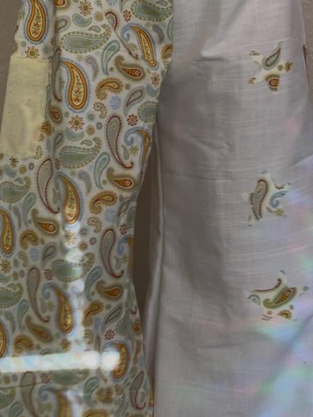 Festival White Paisley Two Tone Wide Leg Pants Handmade Boho - Picture 4 of 5